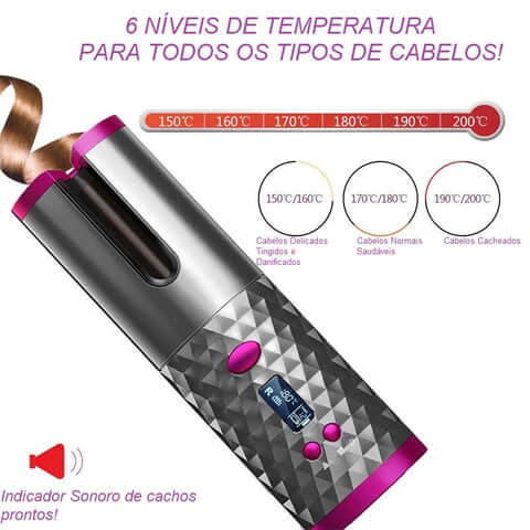 Modelador de Cabelo Automático sem Fio com Cerâmica Embutida