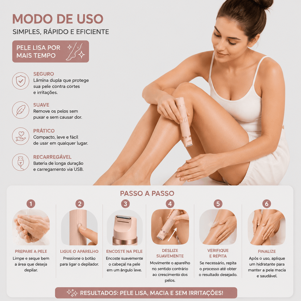 Pele lisinha em minutos, sem dor e sem irritação