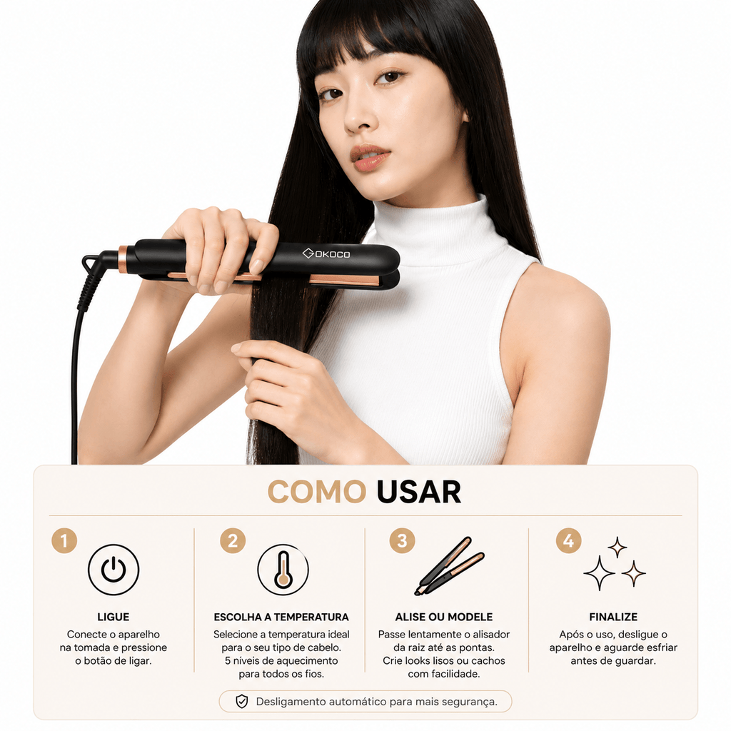 GOKOCO Alisador de Cabelo com Íons Negativos e Controle de Temperatura