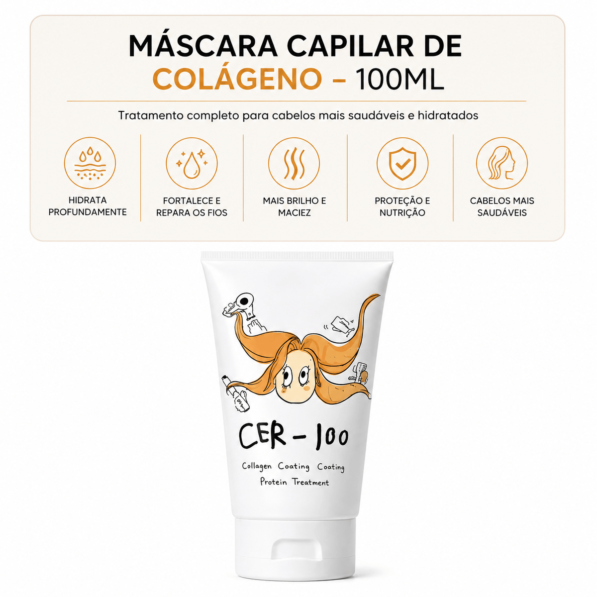Máscara capilar de colágeno, condicionador suavizante hidratante