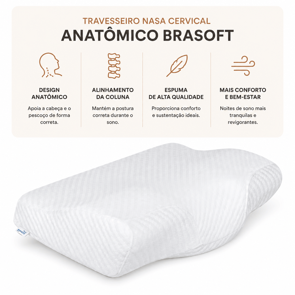 Travesseiro Cervical Anatômico com Espuma NASA Brasoft Confort
