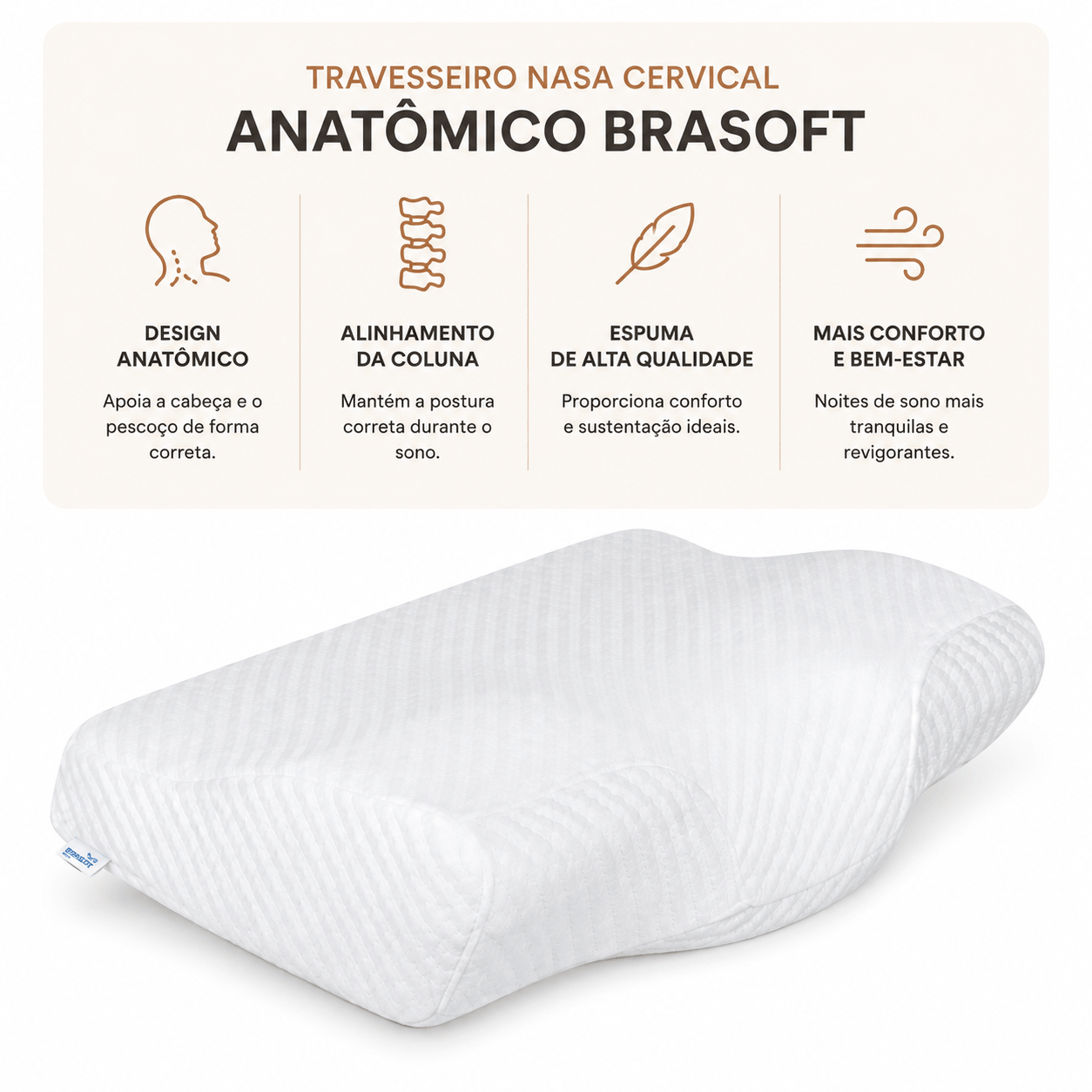 Travesseiro Cervical Anatômico com Espuma NASA Brasoft Confort
