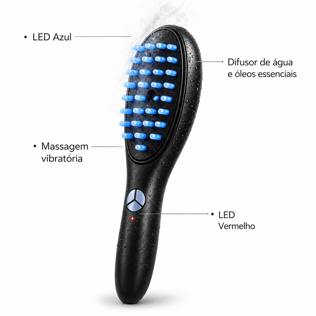 Escova de Terapia Capilar Anti-queda com LED 4 em 1