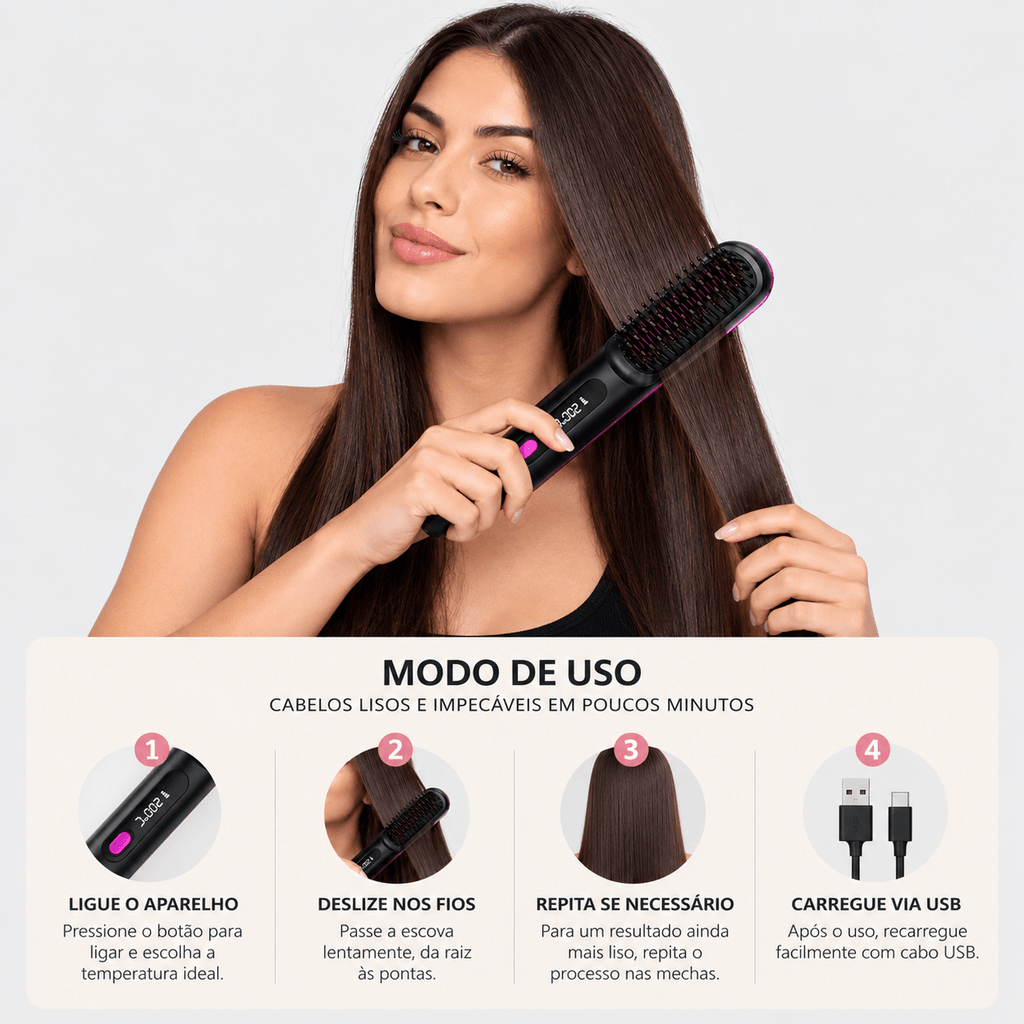 Escova Alisadora Portátil Profissional Bivolt