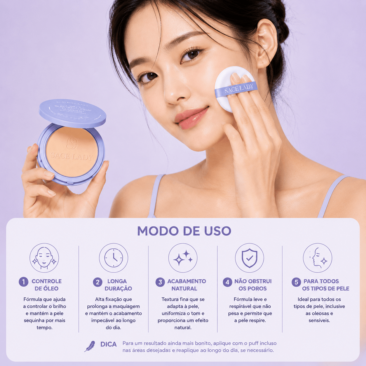 Pó Compacto Matte Controle de Oleosidade e Longa Duração