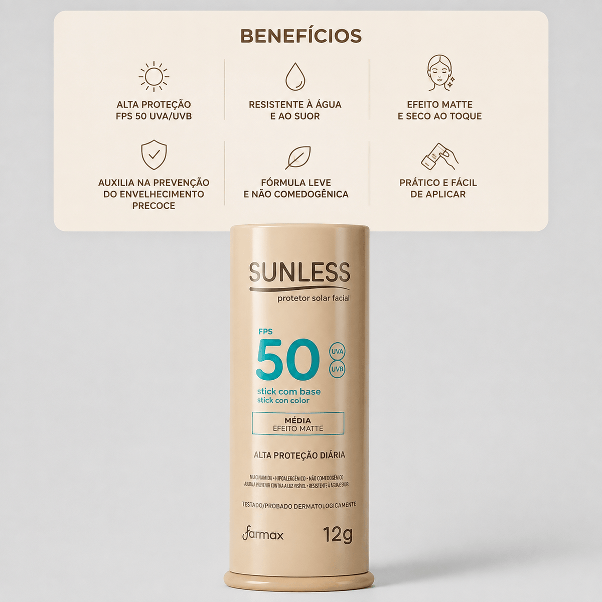 Protetor Solar Facial com Base FPS 50 Matte | Sunless  Modernara
