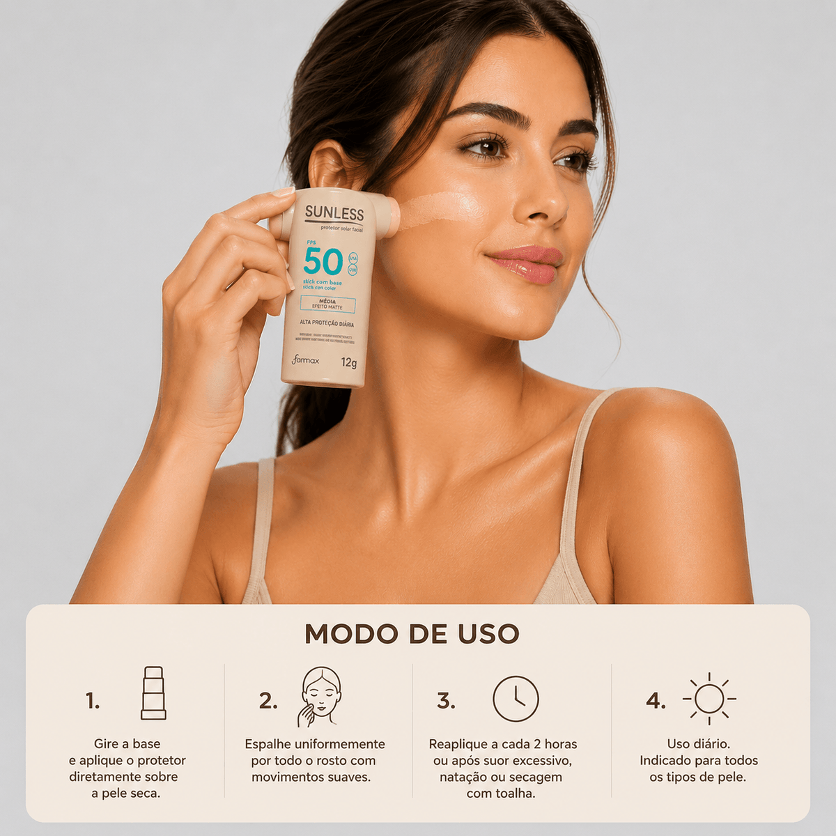 Protetor Solar Facial com Base FPS 50 Matte | Sunless  Modernara