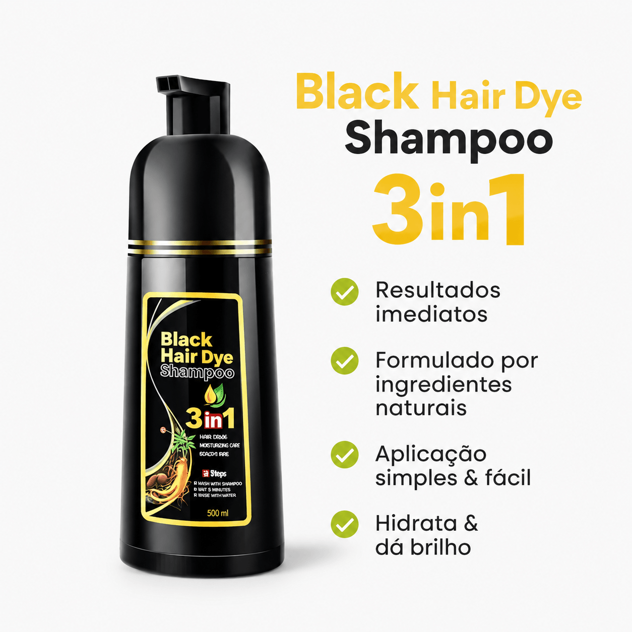 Shampoo Escurecedor Natural 3 em 1 Anti Queda e Reparador Capilar (Até 6 Meses) + Brinde