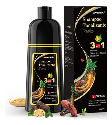Shampoo Escurecedor Natural 3 em 1 Anti Queda e Reparador Capilar (Até 6 Meses) + Brinde
