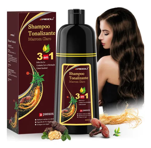 Shampoo Escurecedor Natural 3 em 1 Anti Queda e Reparador Capilar (Até 6 Meses) + Brinde