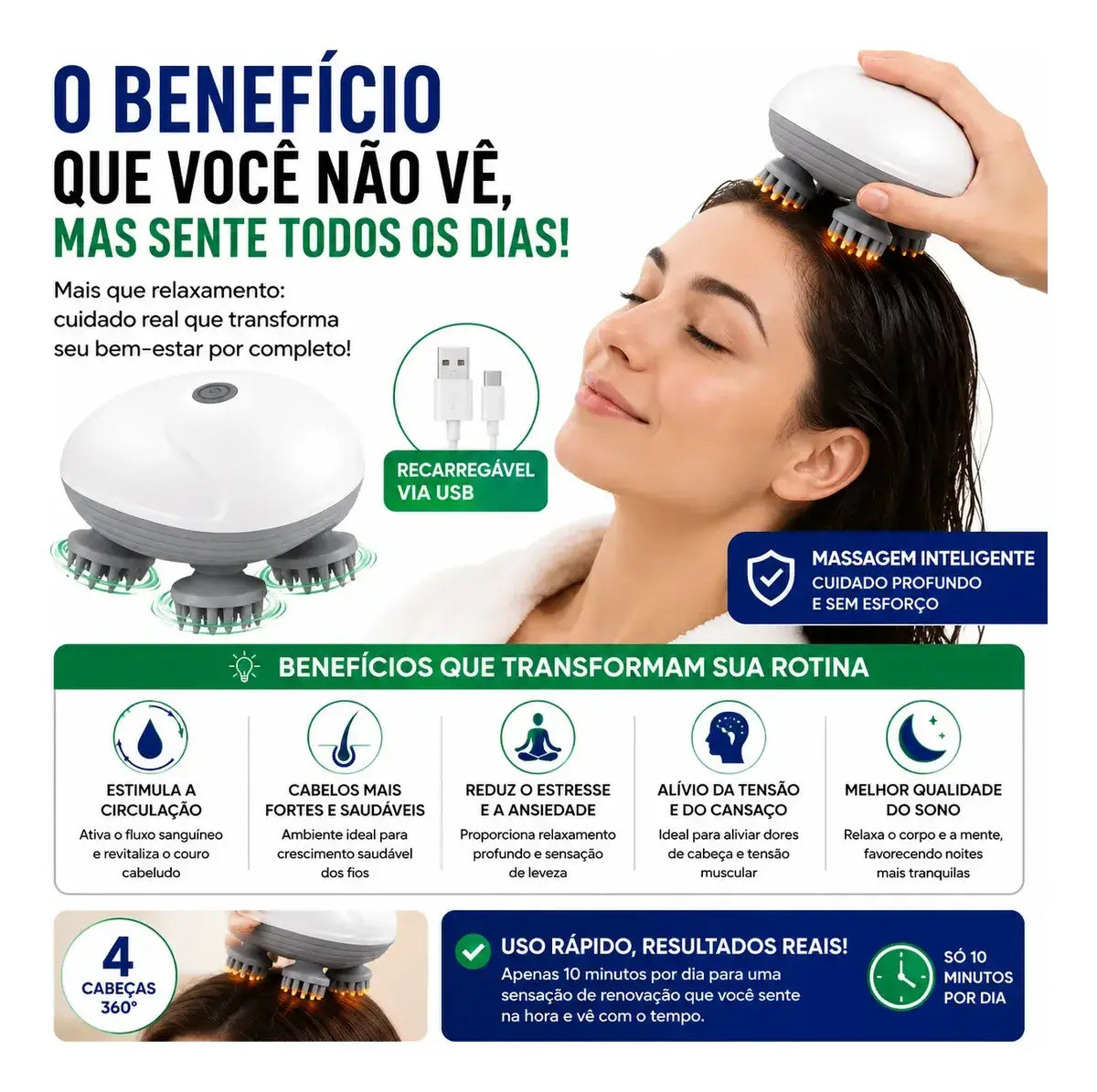 Massageador Elétrico para Couro Cabeludo / Crescimento e Nutrição Natural