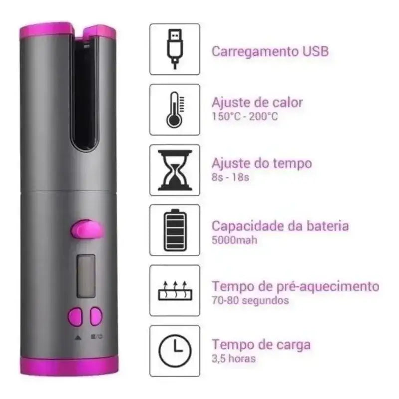 Modelador de Cabelo Automático sem Fio com Cerâmica Embutida