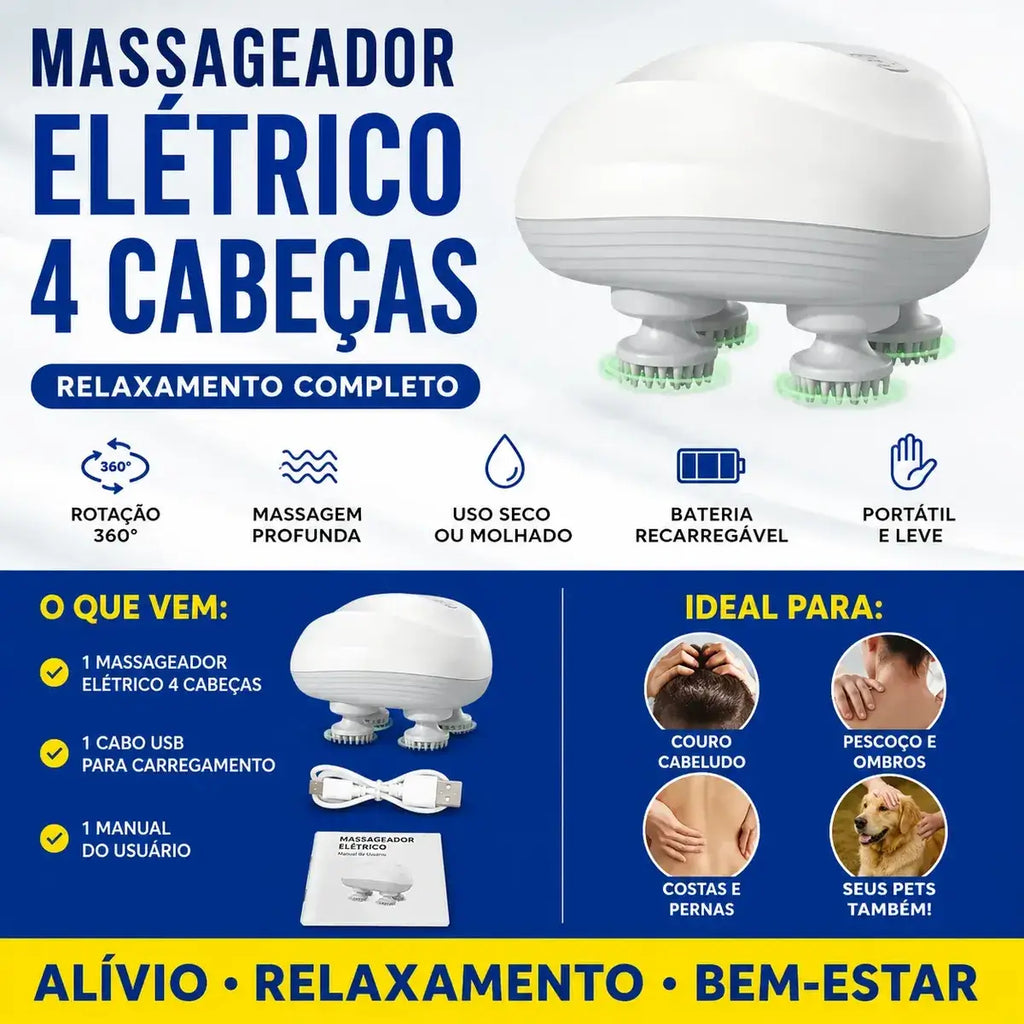 Massageador Elétrico para Couro Cabeludo / Crescimento e Nutrição Natural