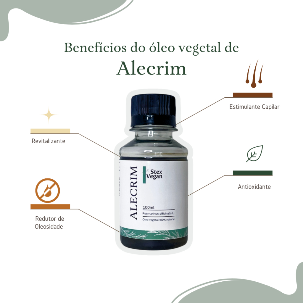 Óleo de Alecrim 100% Puro Prensado a Frio para Crescimento Capilar e Pele Saudável – Vegano e Natural