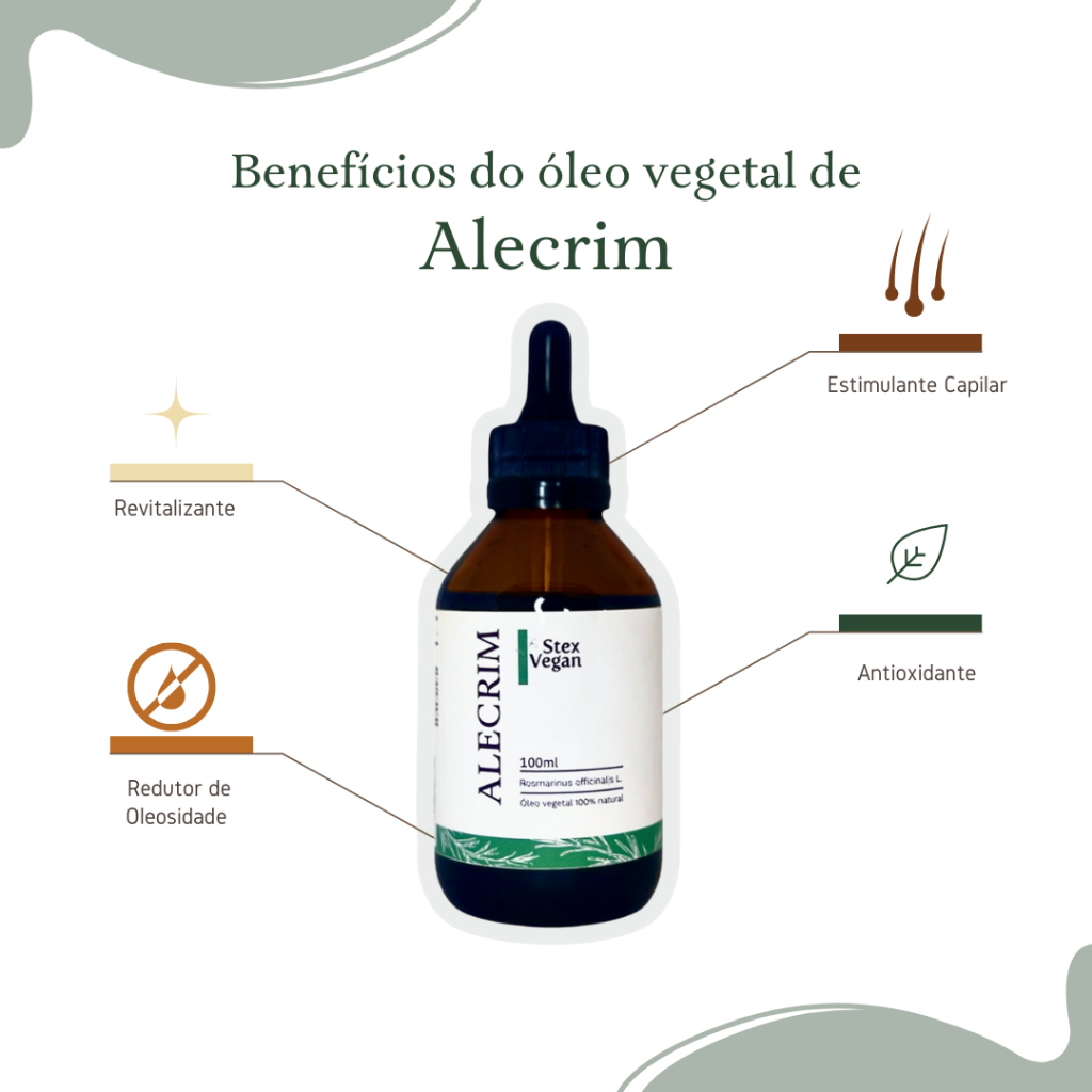 Óleo de Alecrim 100% Puro Prensado a Frio para Crescimento Capilar e Pele Saudável – Vegano e Natural