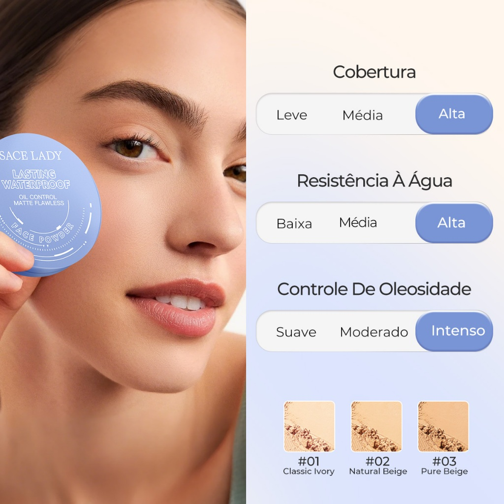 Pó Compacto SACE LADY Controle De Óleo Maquilhagem De Longa Duração