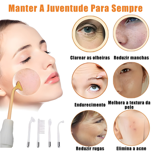 Aparelho Alta Frequência Portátil Ozônio Tratamento de Pele Facial e Capilar Removedor de Acne Cravos 4 ou 5 Eletrodos